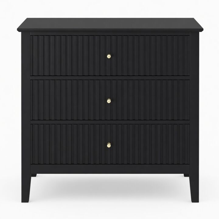 32" Assembled Wide Fluted Nightstand 3-Drawer