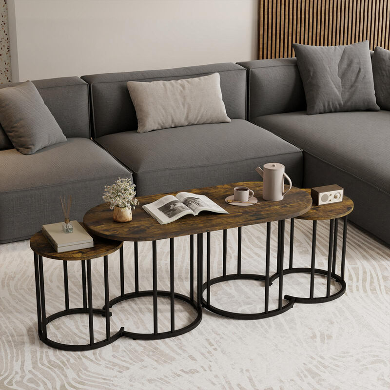 Modern 3 Piece Nesting Coffee Tables with Metal Frame Design image number 6