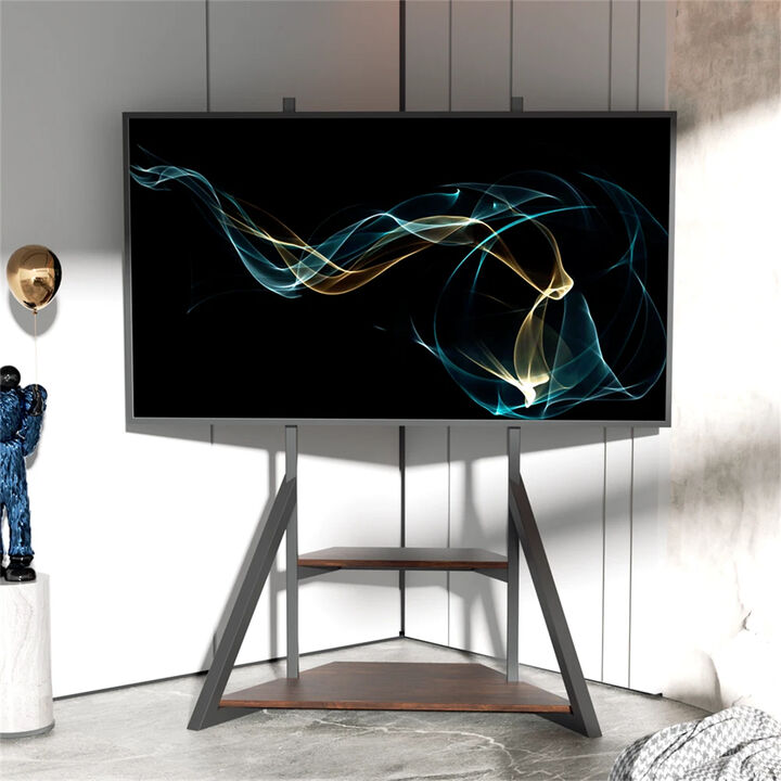 Universal TV Floor Mount Stand with Shelves and Height Adjustable for 40-75 inch