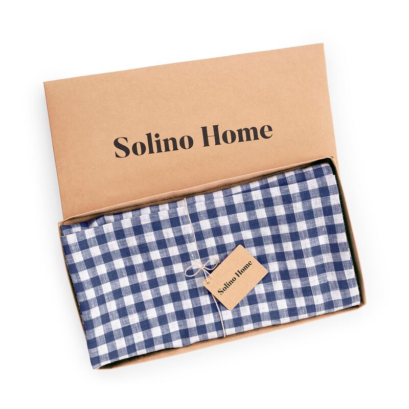 Solino Home Gingham Check 100% Linen Tablecloth &ndash; Handcrafted, Machine Washable, Perfect for Holiday and Everyday Dining