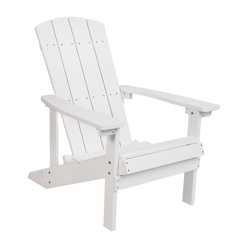 Flash Furniture Charlestown Commercial Grade Indoor/Outdoor Adirondack Chair, Weather Resistant Durable Poly Resin Deck and Patio Seating, White