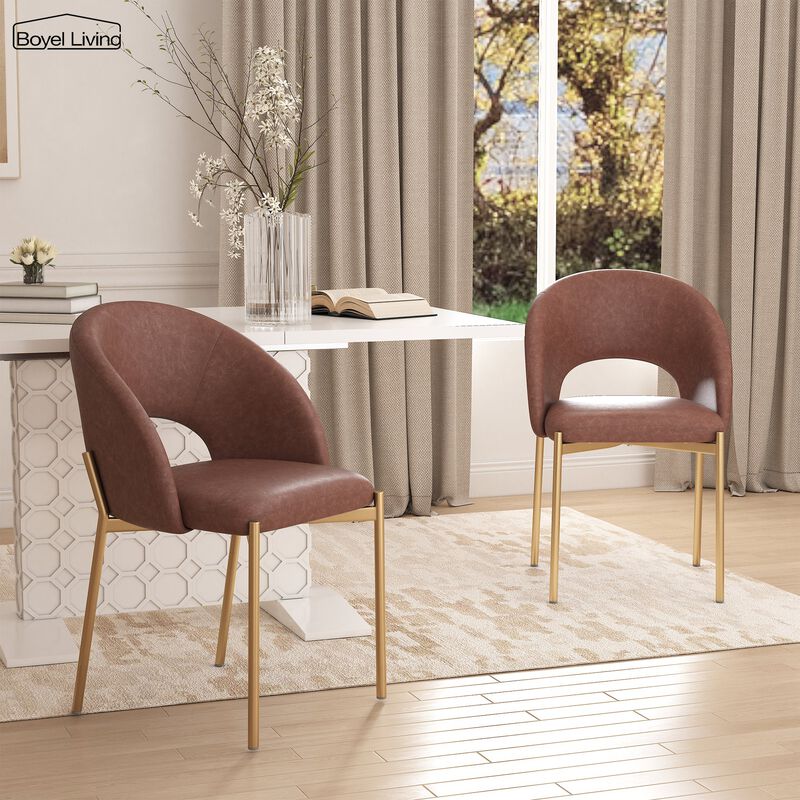PU Dining Side Chair with Metal Legs,  for Dining Room, Bedroom, Living Room, Study Room, Office Area (Set of 2) image number 4
