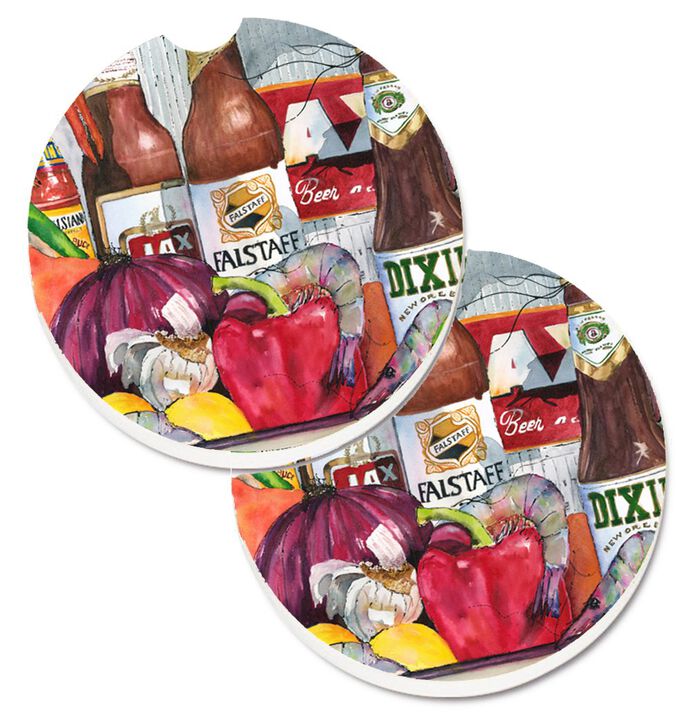 Caroline's Treasures New Orleans Beers & Spices Set of 2 Cup Holder Car Coasters 1017-1CARC, 2.56, Multicolor