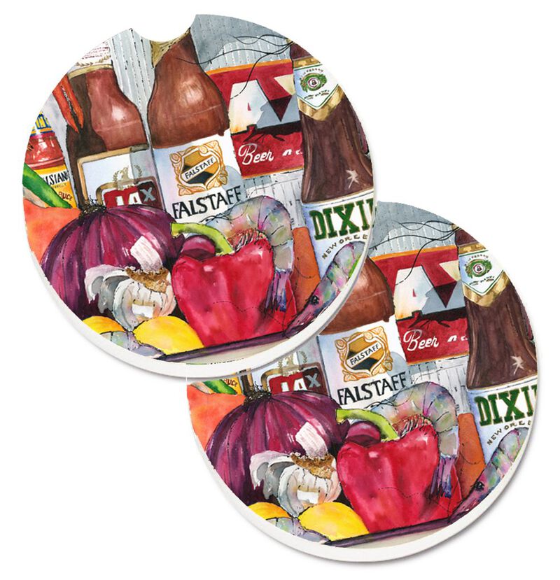 Caroline's Treasures New Orleans Beers & Spices Set of 2 Cup Holder Car Coasters 1017-1CARC, 2.56, Multicolor image number 0