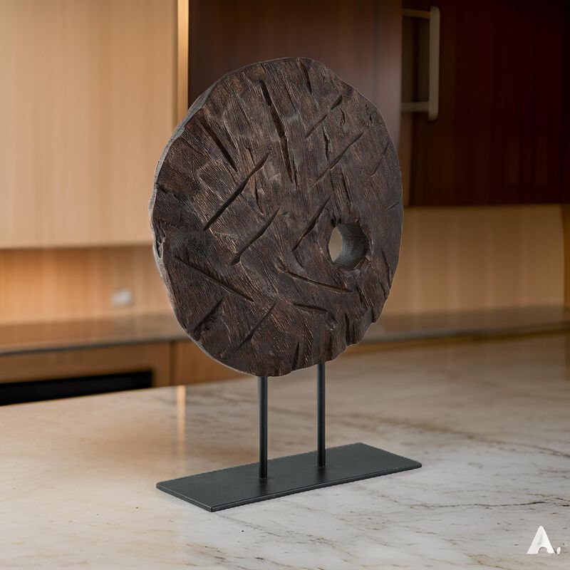 Bena 16 Inch Tabletop Home Decor Sculpture Art Piece, Brown Wood Finish - Benzara