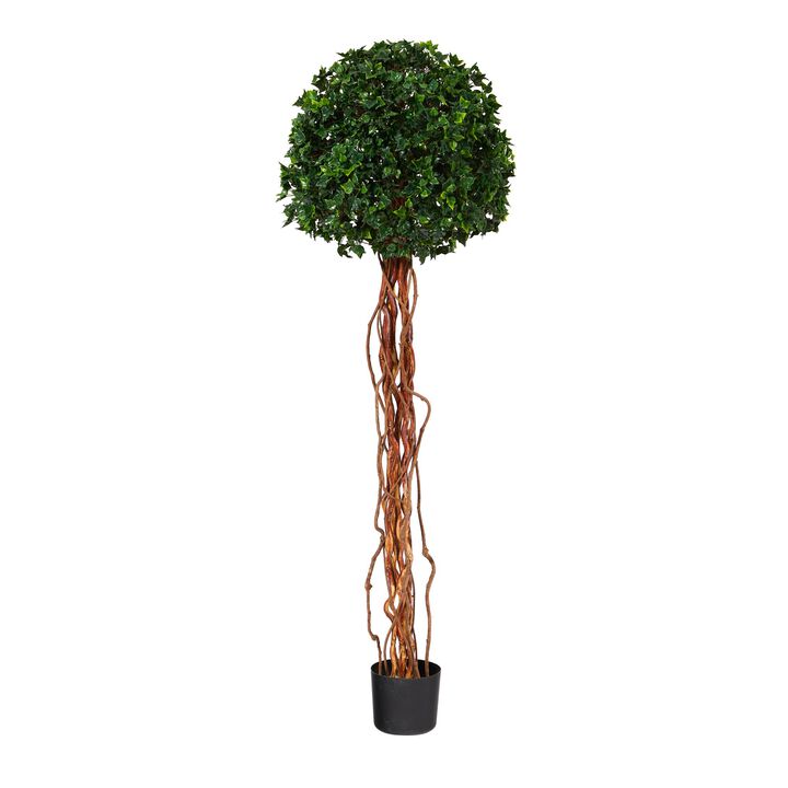 Hivvago 5.5 Feet English Ivy Single Ball Artificial Topiary Tree with Natural Trunk UV Resistant (Indoor/Outdoor)