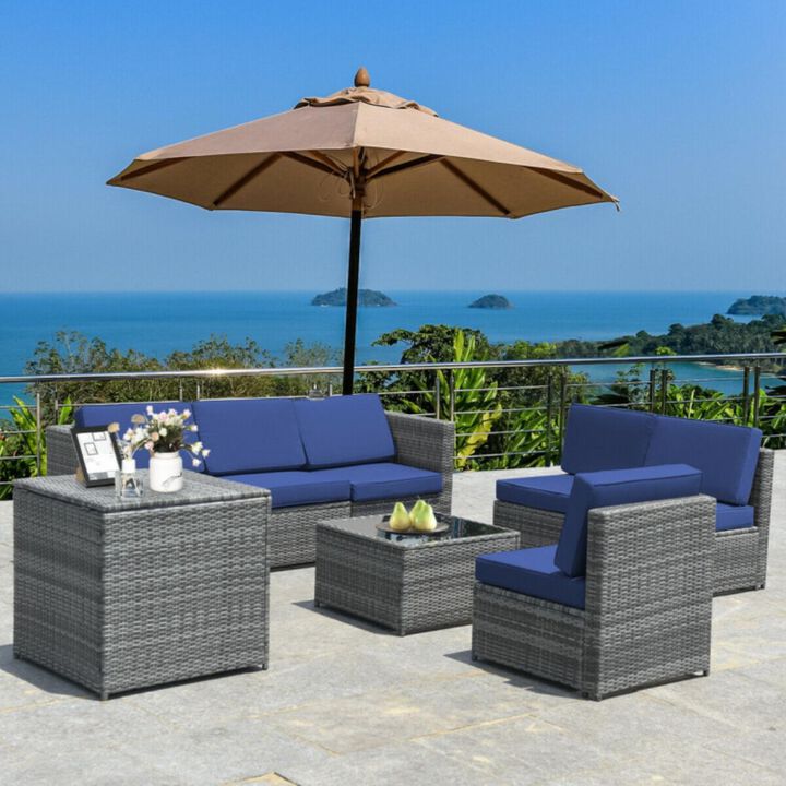 Hivvago 8 Pieces Wicker Sofa Rattan Dining Set Patio Furniture with Storage Table