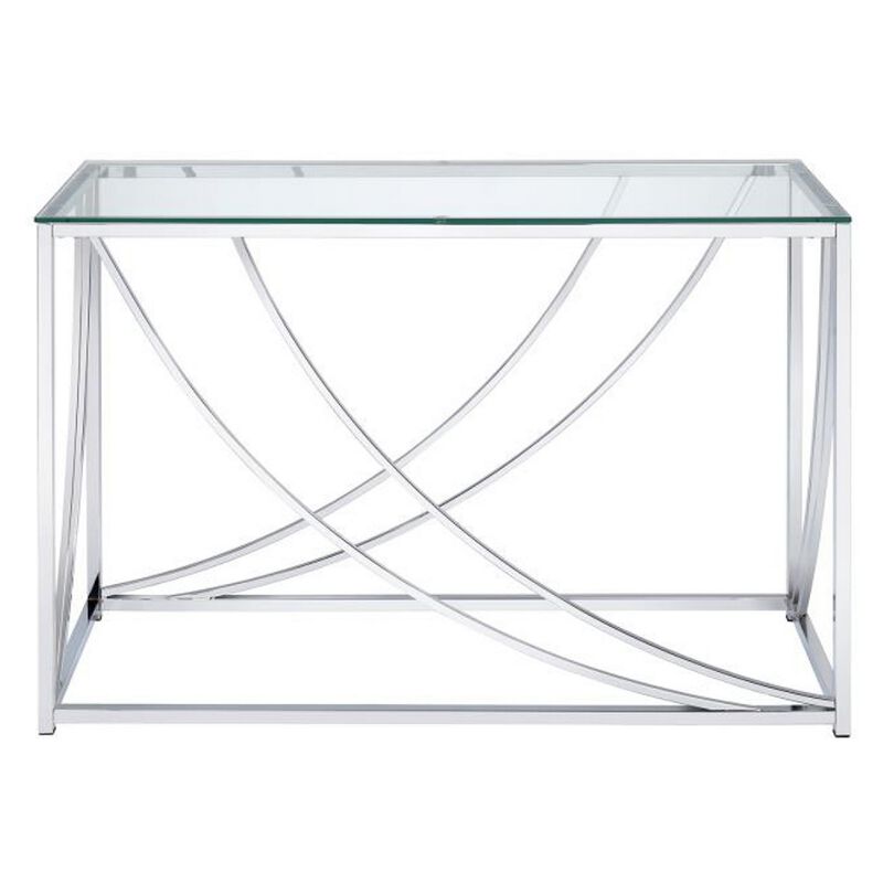 Glass Top Rectangular Sofa Table with Swooping  Curves, Clear and Silver image number 2