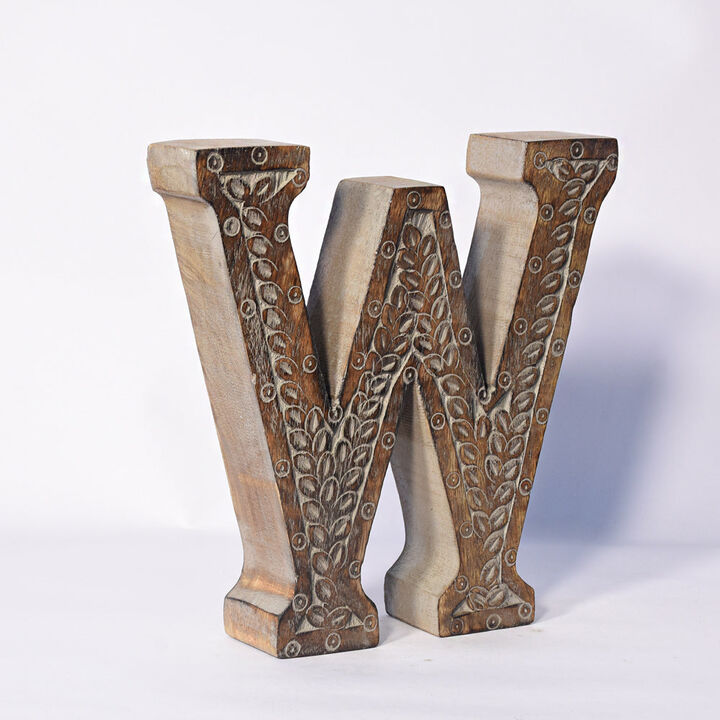 Vintage Gray Handmade Eco-Friendly "W" Alphabet Letter Block For Wall Mount & Table Top Décor
