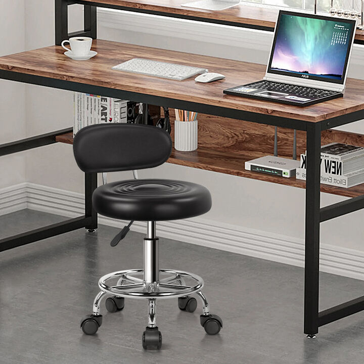 KKTONER PU Leather Modern Rolling Stool with Low Back Height Adjustable Work Salon Swivel Chair with Footrest (Black)