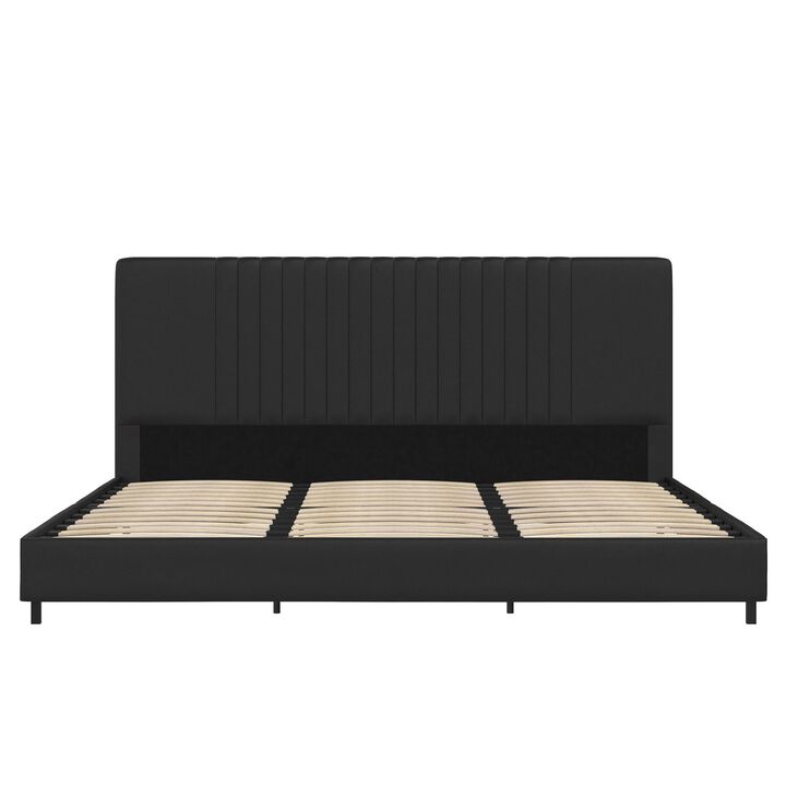 RealRooms Rio Upholstered Bed, King, Black Faux Leather