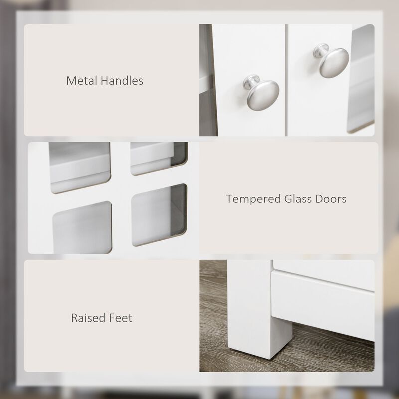 White Dining Cabinet: Glass Door Sideboard for Living Room Storage