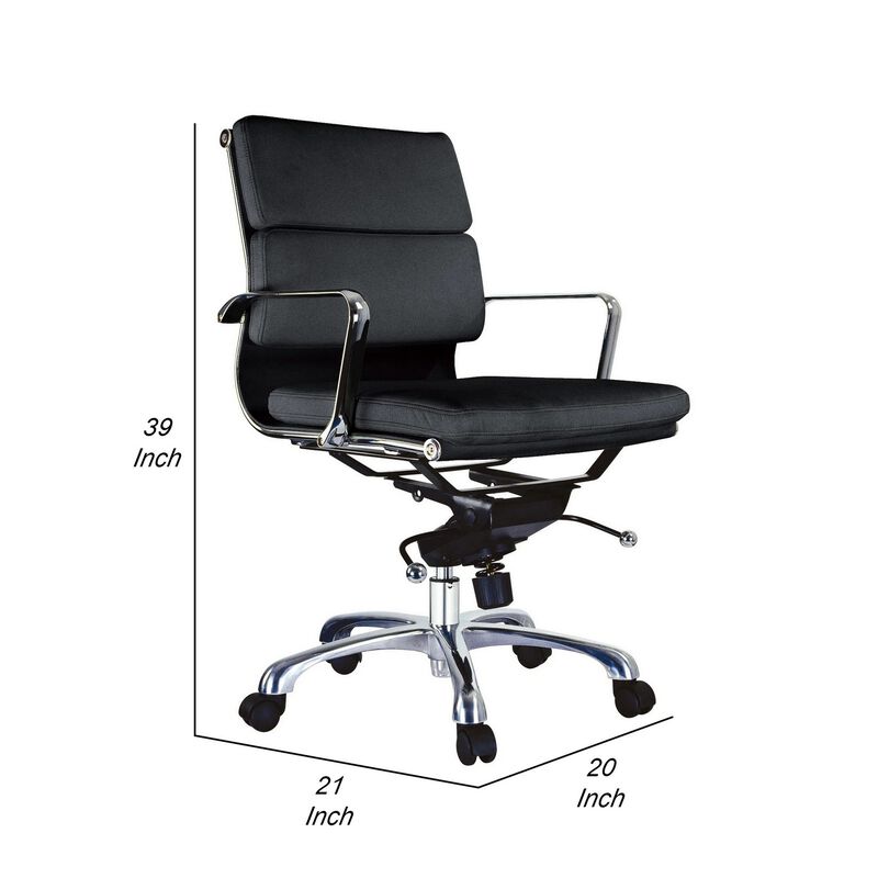 Elle 20 Inch Low Back Swivel Office Chair, Cushioned, Rolling Wheels, Black-Benzara image number 5