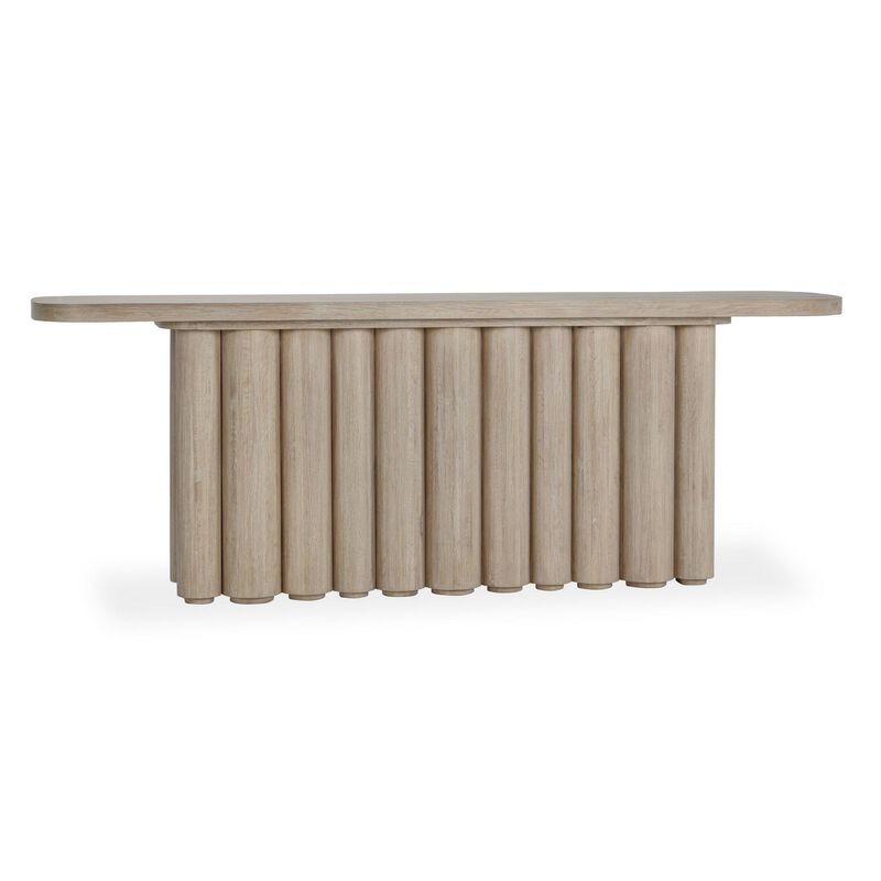 Eris Console Table with Hollow Tube Legs, White Wash Oak Wood 90" - Benzara