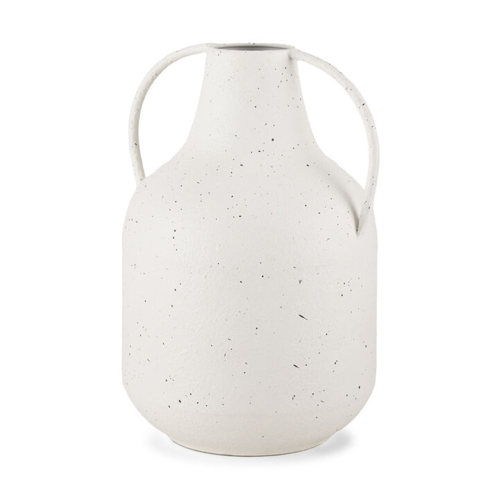 HomeRoots 12" White Speckle Metal Amphora Table Vase