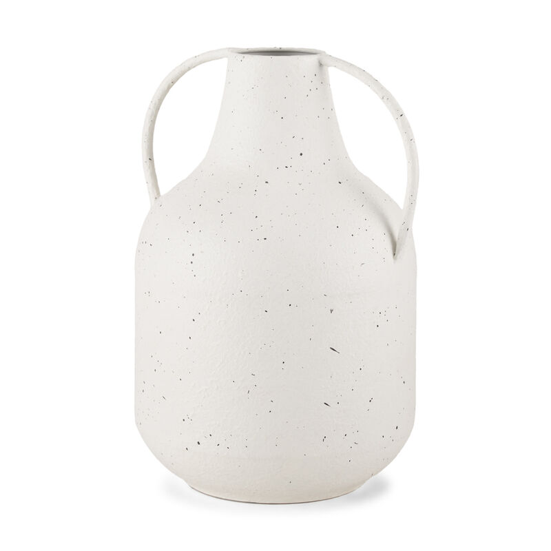 HomeRoots 12" White Speckle Metal Amphora Table Vase image number 0