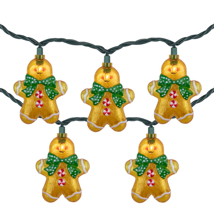 10ct Gingerbread Man Christmas Lights  Clear Lights  Green Wire