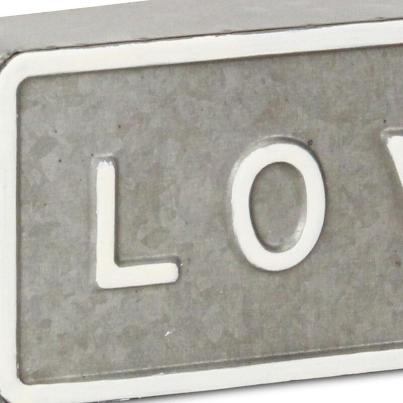 HomeRoots 4" Gray And White Galvanized Metal Love Hand Painted Tabletop Sign image number 5