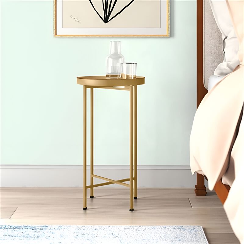 Compact Metal Round Nightstand &ndash; Removable Top for Easy Cleaning or Storage