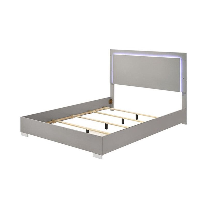 Suni 4pc Complete Queen Bedroom Set w LED Headboard, Light Taupe Gray image number 2