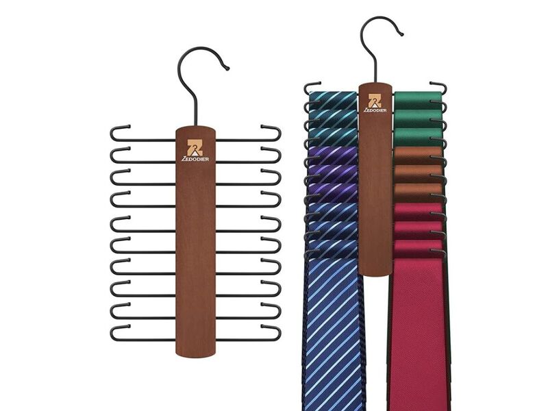 2 Packe Wooden Tie Rack, Tie Hanger For Men Closet, 40 Storage Capacity, Non-Sli image number 0