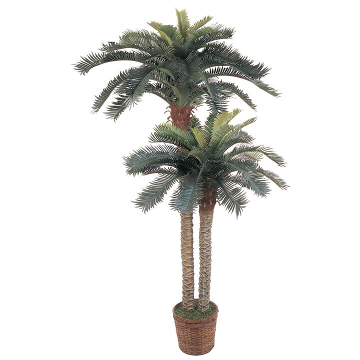 HomPlanti 6 Feet & 4 Feet Sago Palm Double Potted Silk Tree