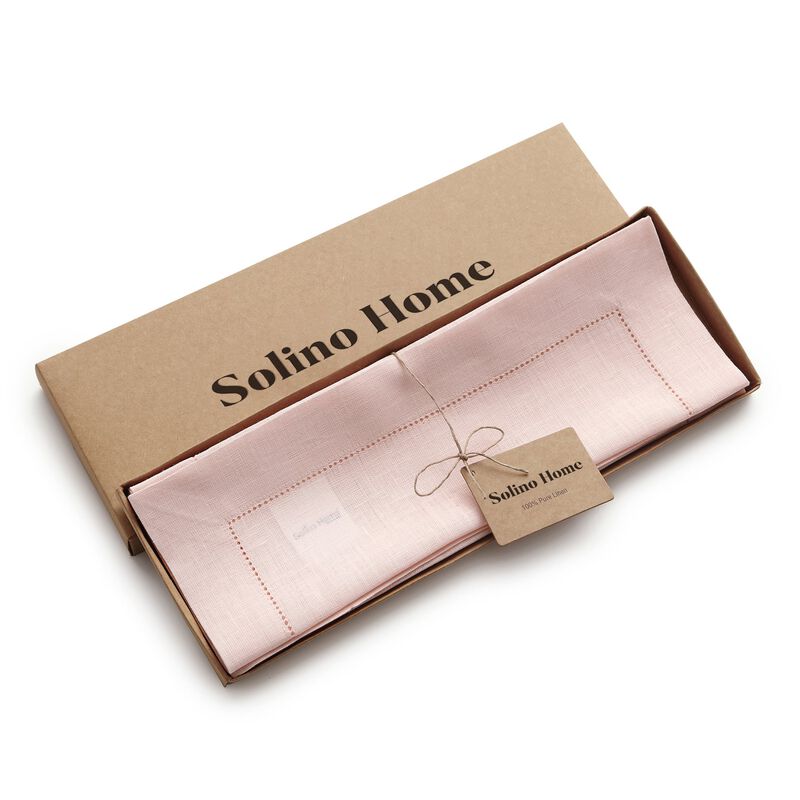 Solino Home Classic Hemstitch 100% Linen Placemats &ndash; Set of 4, 14 x 19 in, Machine Washable, Holiday and Everyday Dining