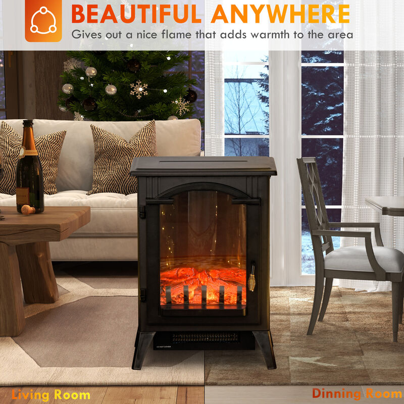 HOMCOM 23" Electric Fireplace Heater, Fire Place Stove with Realistic LED Flames and Logs and Overheating Protection, 750W/1500W, Black