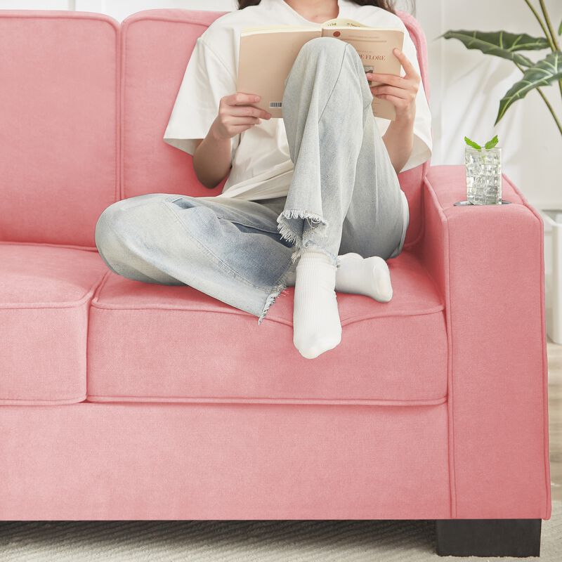 Stest 83.86" Modern 3-Seater Snowfleece Fabric sofa image number 3