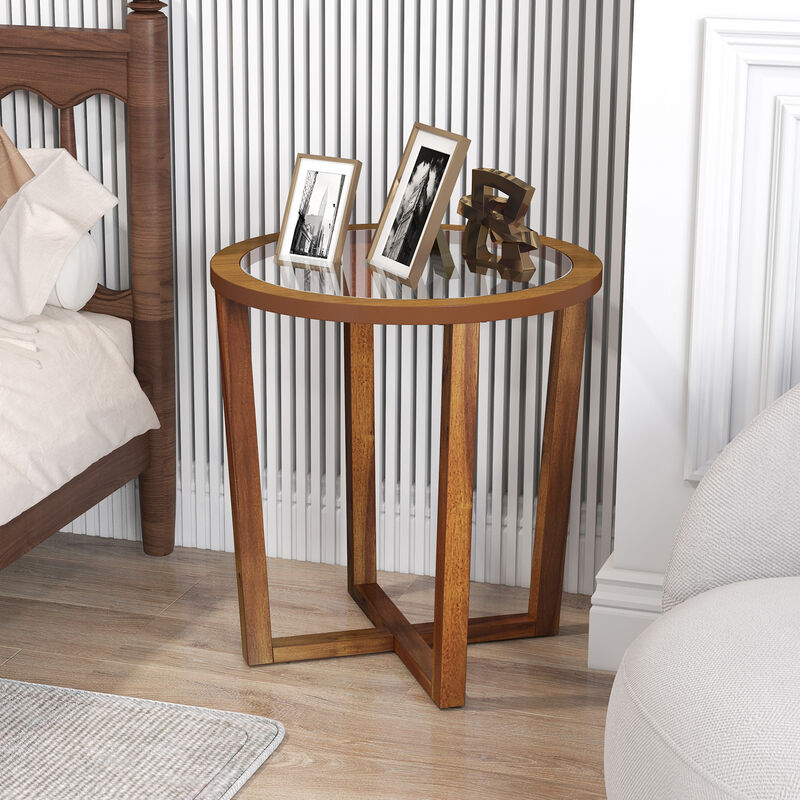 Modern Round End Table Sofa Side Table with Transparent Tempered Glass Top image number 3