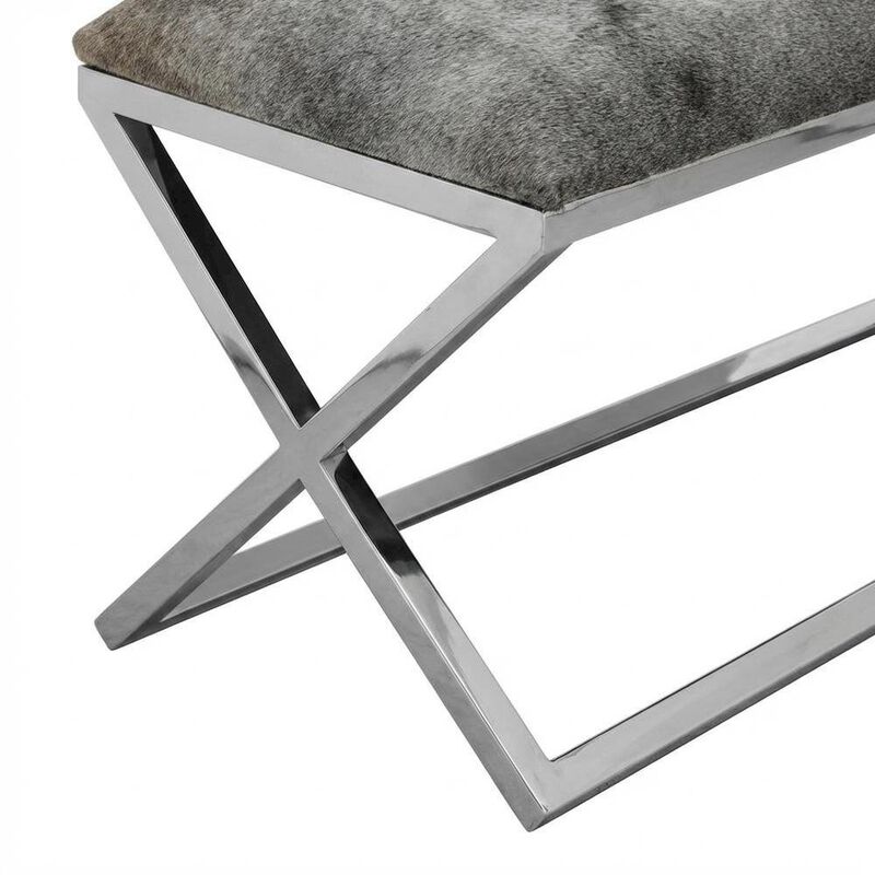 Starlight Canyon Home Cowhide Upholstered Bench, Contemporary Entryway Bench for Living Room, Gray image number 6