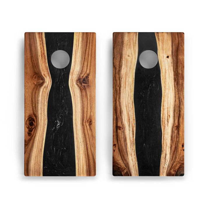 The River Epoxy Resin With Live Edge Acacia Pathfinder Art Cornhole Boards