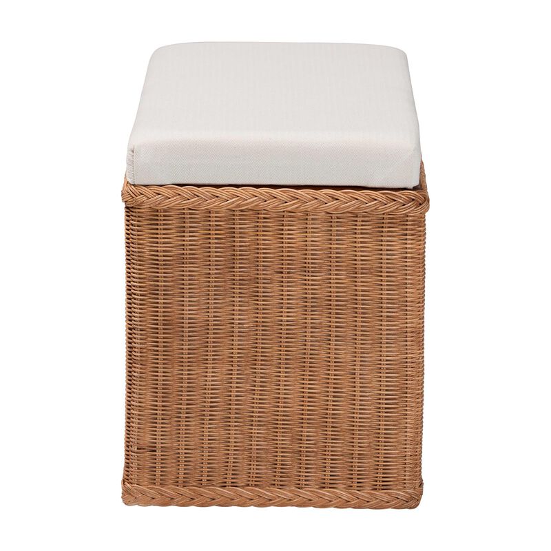 bali & pari Eamon Braided Natural Rattan Storage Bench with Cushioned Lift-Top Lid – Coastal Boho Style Chest for Bedroom, Entryway, or Living Room Organization, 31" Rectangle, Brown