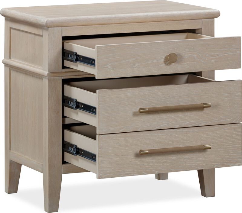Camden Three Drawer Oak Wood Nightstand in Chai