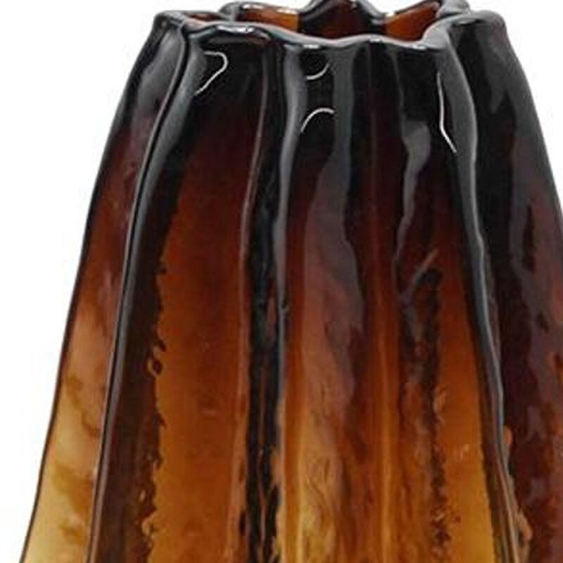 HomeRoots 12" Burnt Umber Wavy Glass Table Vase image number 3