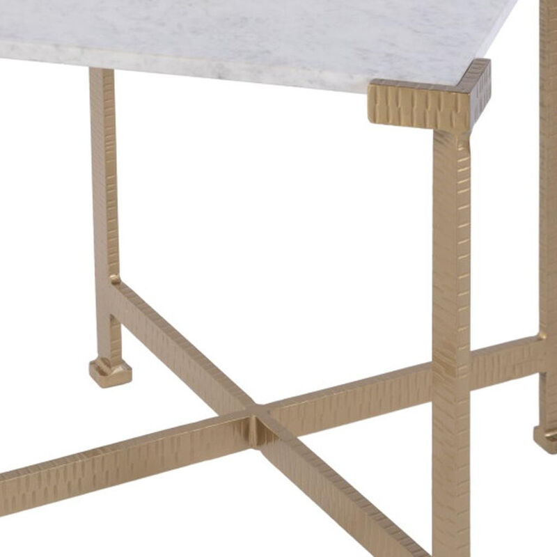 HomeRoots 20" White and Gold Distressed Marble and Iron Square End Table image number 5