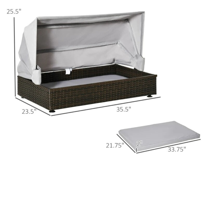 Raised Outdoor Wicker Dog Bed with Removable Canopy for Shade