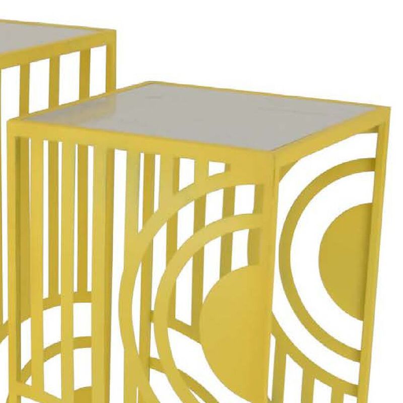 Percy Plant Stand Table Set of 2, Marble Top, Gold Metal 26, 24 Inch