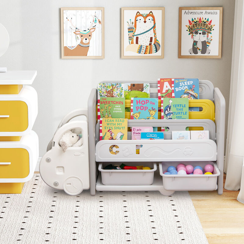 Car Themed Toy Storage Bookshelf and Organizer for Kids Room-Beige image number 4