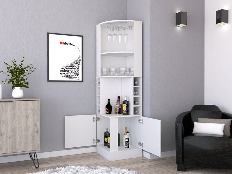 DEPOT E-SHOP Egina Corner Bar Cabinet, Two External Shelves , White