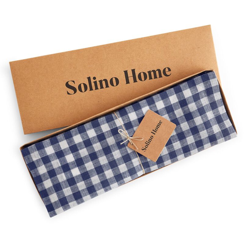 Solino Home 100% Pure Linen Placemats 14 x 19 Inch Set of 4 - Gingham Check