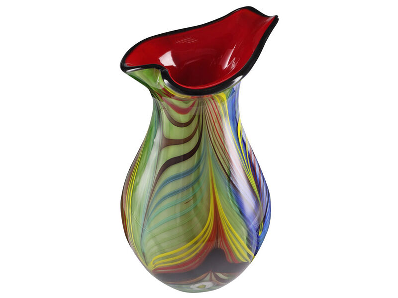 Hand Blown Abstract Teardrop Art Glass Vase with Angled Lip