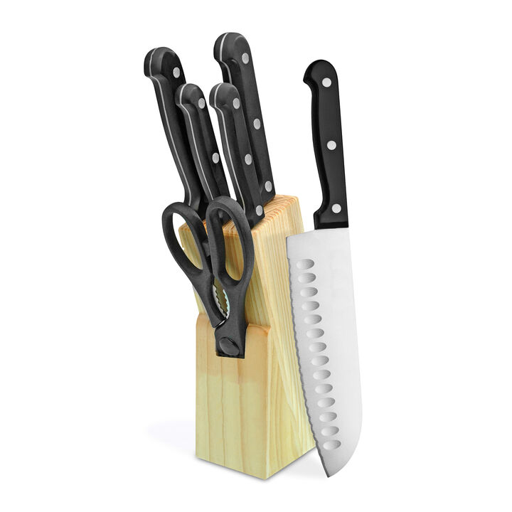 7 pc. Black Cutlery Set with Wooden Block