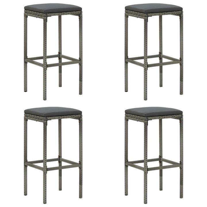 Vian Outdoor Barstool Set of 4, Gray Poly Rattan and Polyester Seats