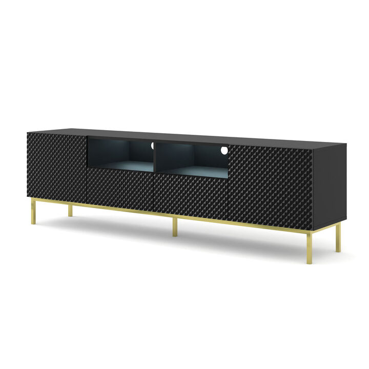 TV Stand RAVENNA B 79'' 2D2S Milled MDF Fronts White Matt with LED