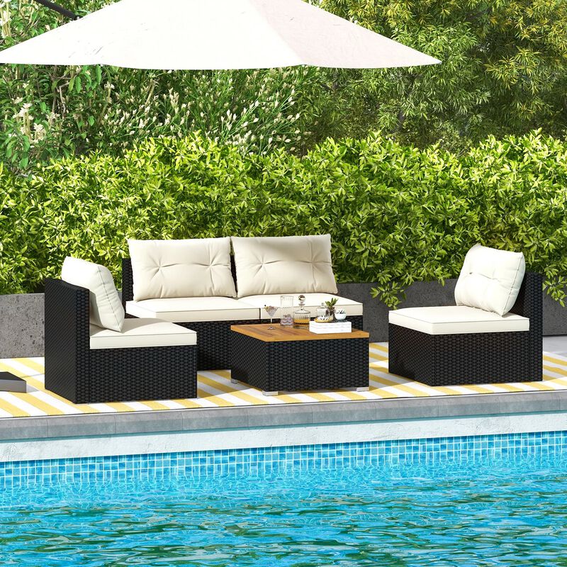 Mondawe 5 Piece Outdoor Furniture Set with Solid Tabletop and Soft Cushions