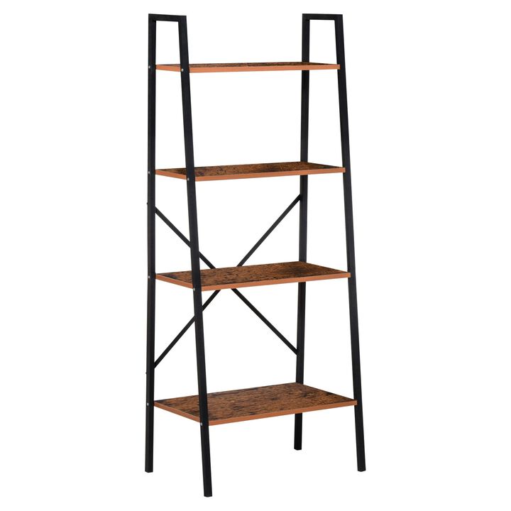Black Rustic Organizer: 4-Tier Vintage Ladder Bookshelf for Bathroom/Living Room