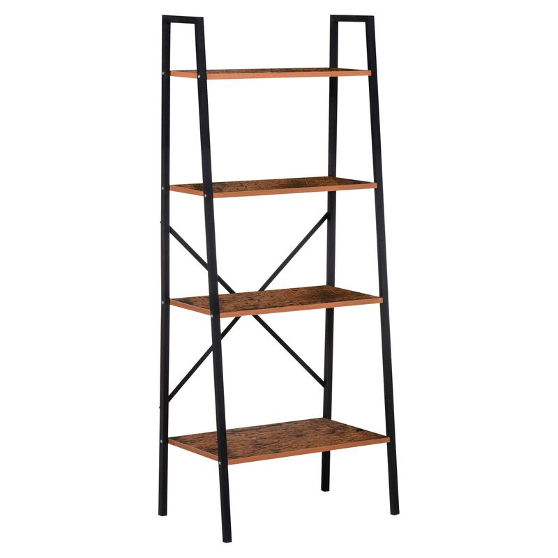Black Rustic Organizer: 4-Tier Vintage Ladder Bookshelf for Bathroom/Living Room