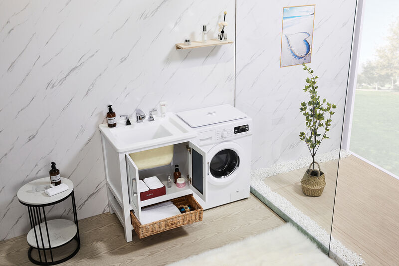 Stufurhome Rhodes 27 in. x 34 in. Engineered Wood Laundry Sink with a Basket Included