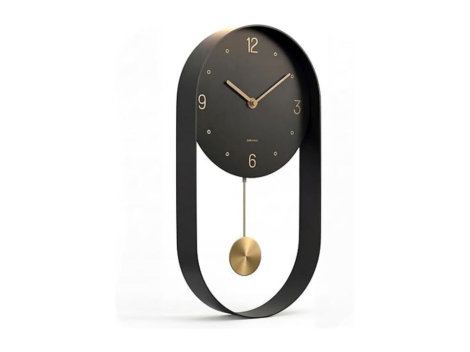 Pendulum Black Gold Minimalist Metal Wall Clock Silent Modern Battery Operated